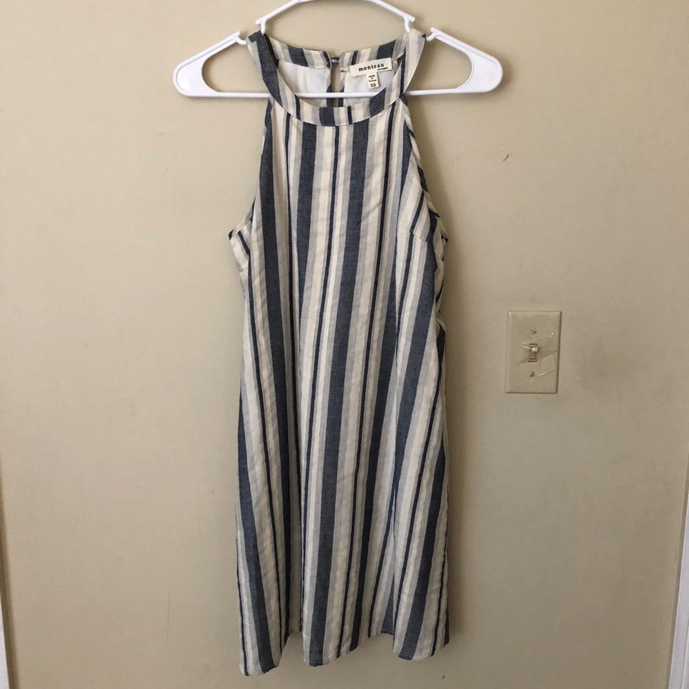 Lined linen striped dress